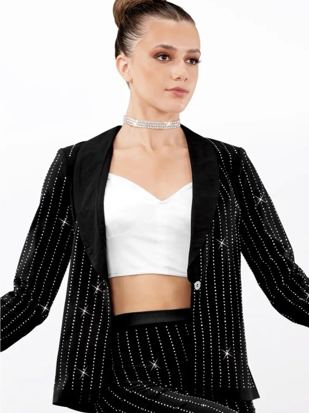 Weissman Black Crystal-Striped Dance Blazer